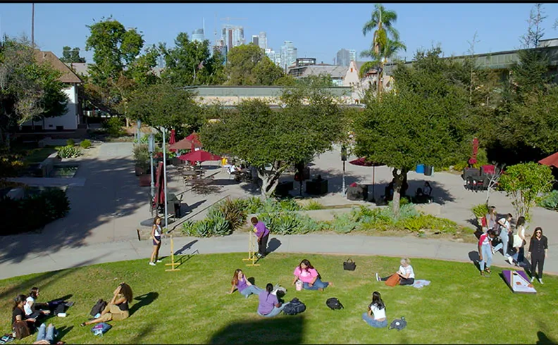 Aerial view of the Mount Saint Mary’s University Doheny Campus lawn in Downtown Los Angeles